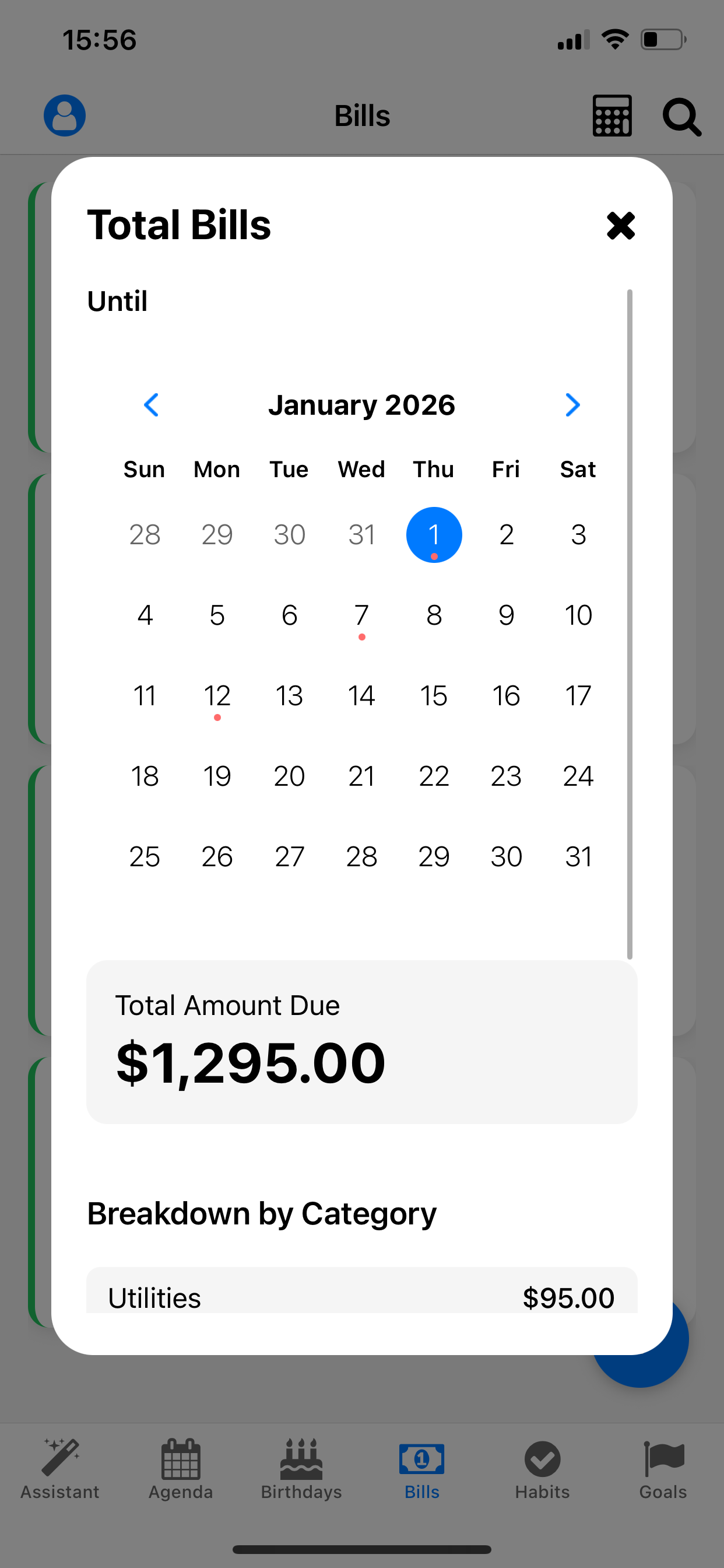 Total amount due until next pay day